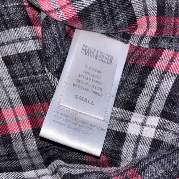 Frank & Eileen Women's Small Barry Red Gray Plaid 100% linen Button Down Blouse - Picture 10 of 11